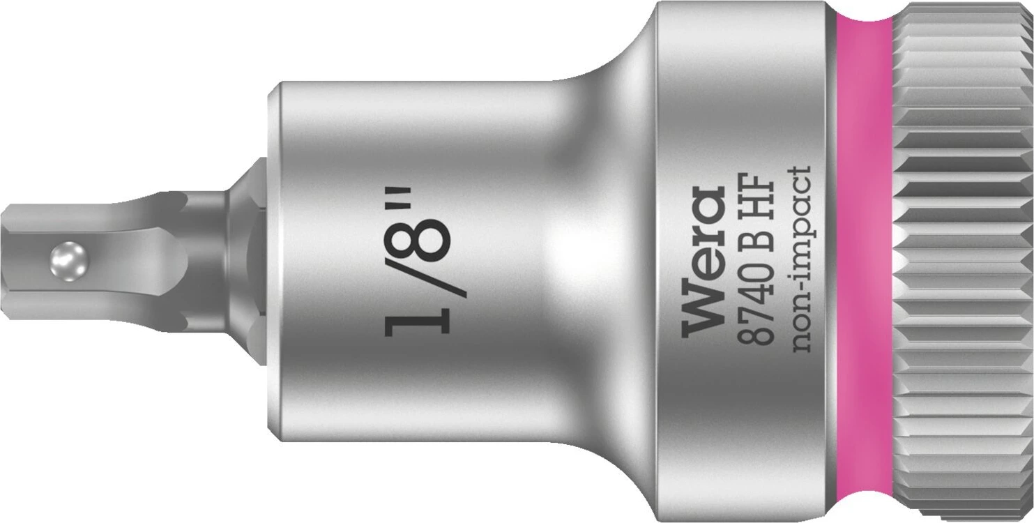 Wera Zyklop 3/8" Hex socket bit w/ holding function US sizes, 35 mm, Brushed