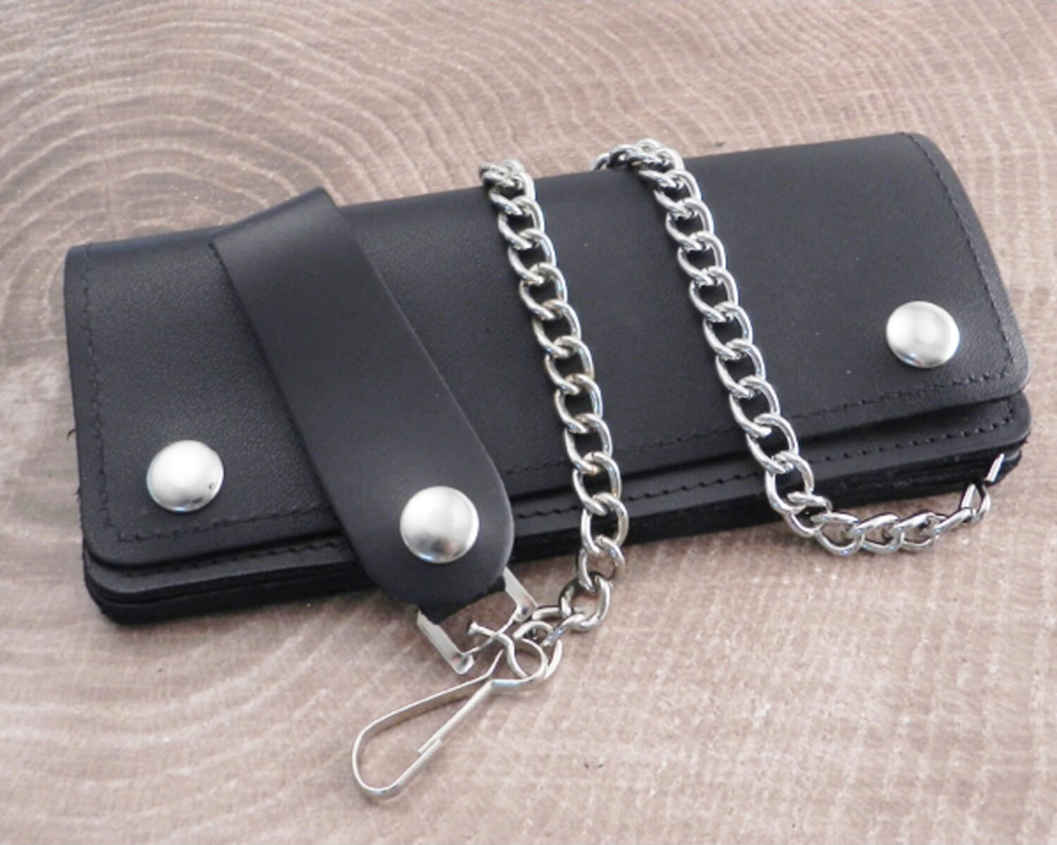 Amigaz Chain Wallet Long 7" Black Leather