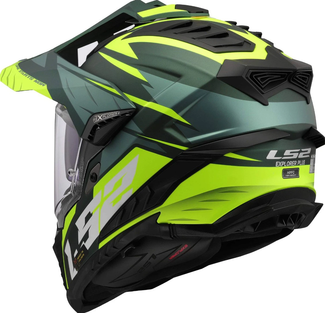 LS2 MX701 EXPLORER SPIRE Helmet - Matt Green H-Vis Yellow, S