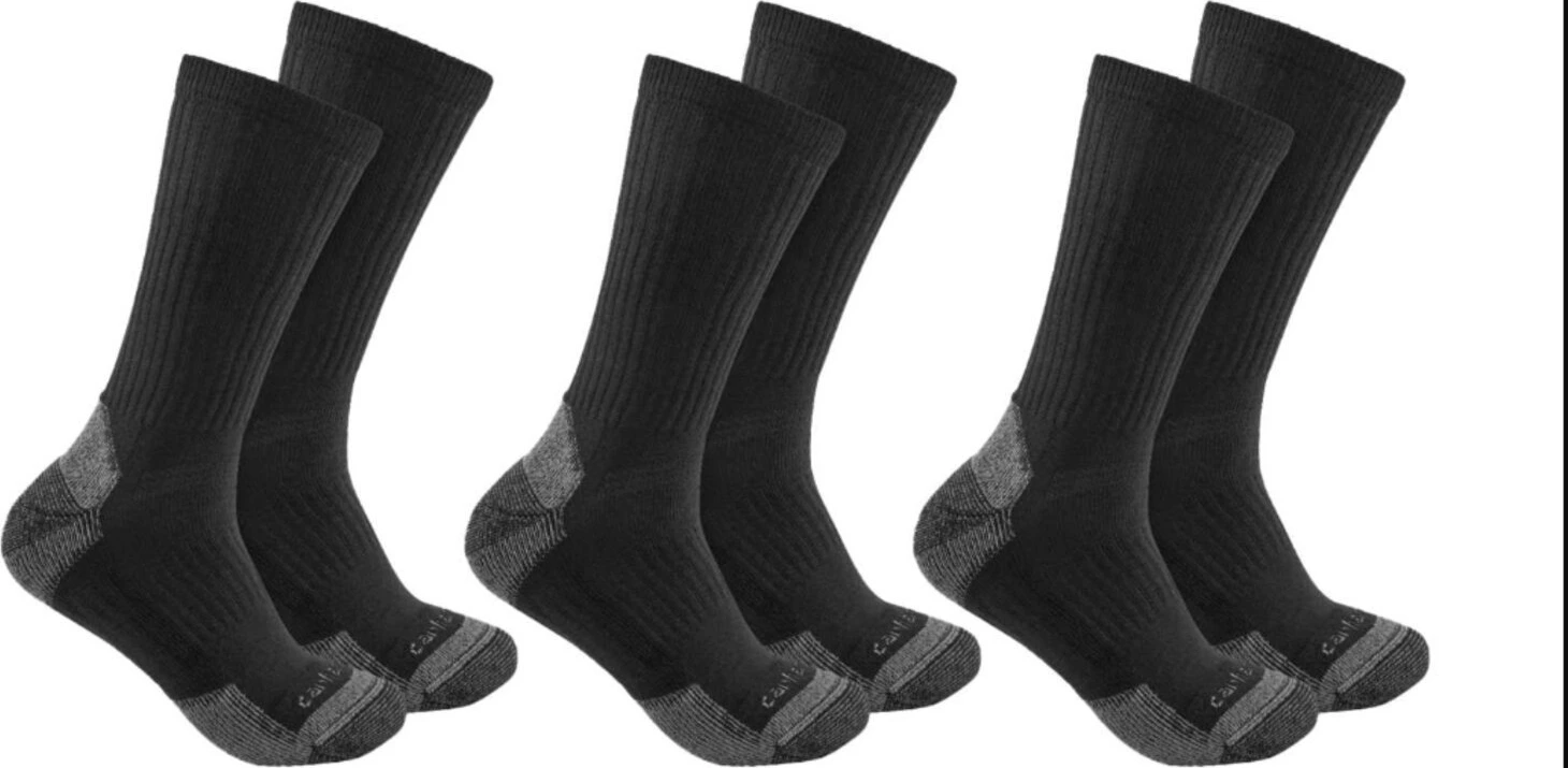 Carhartt Cotton Blend Crew Sock 3 Pack, Black, XL