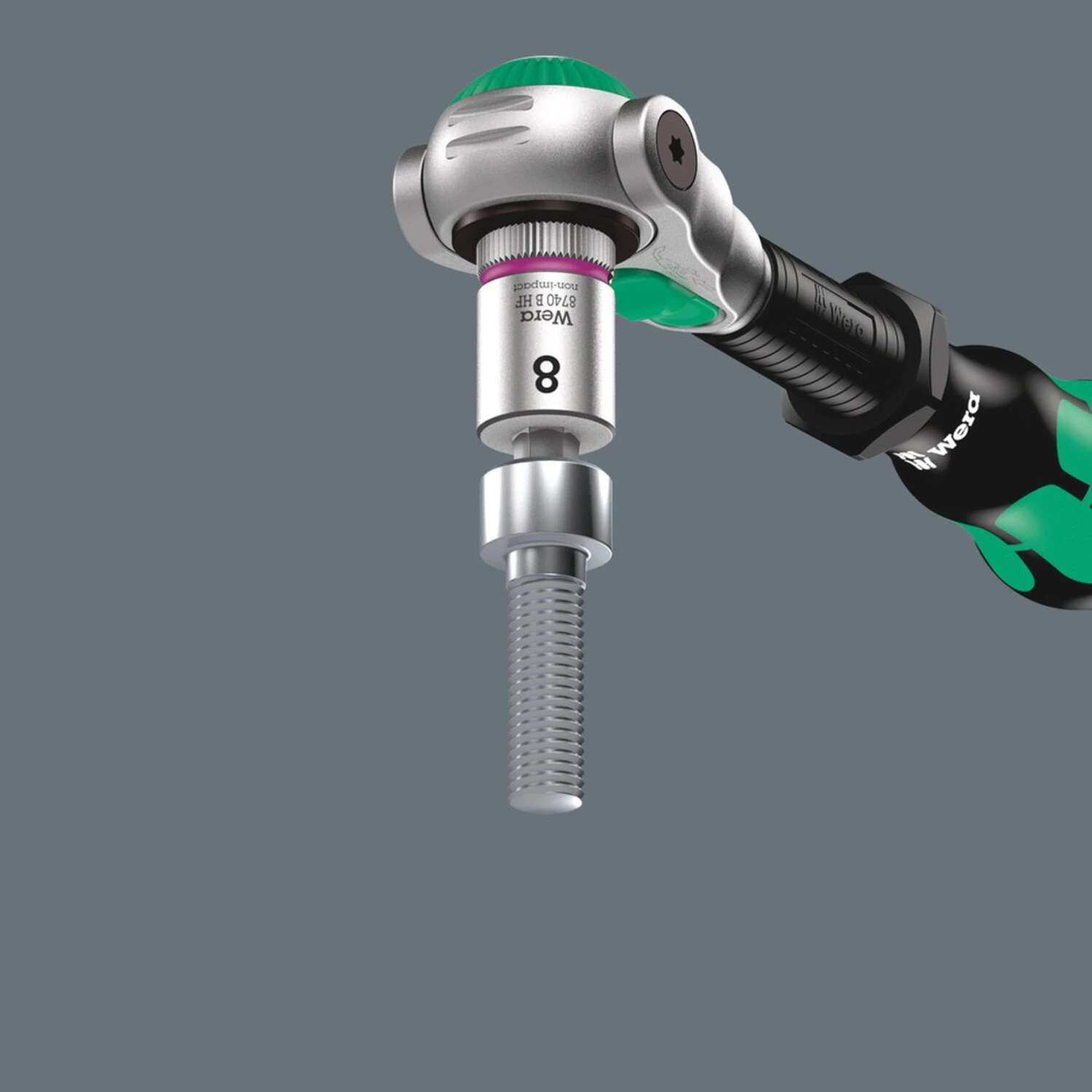 Wera Zyklop 3/8" Hex socket bit w/ holding function US sizes, 38.5 mm, Brushed