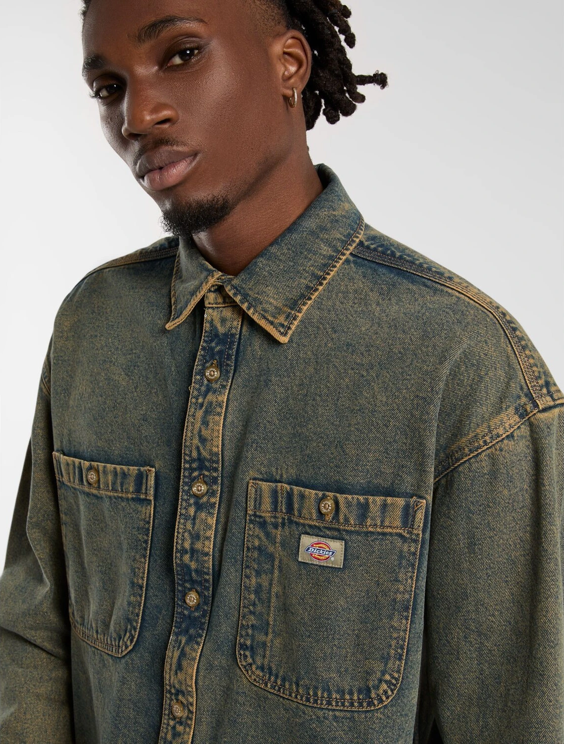 Dickies Houston shirt yellow fade ind, Green, L