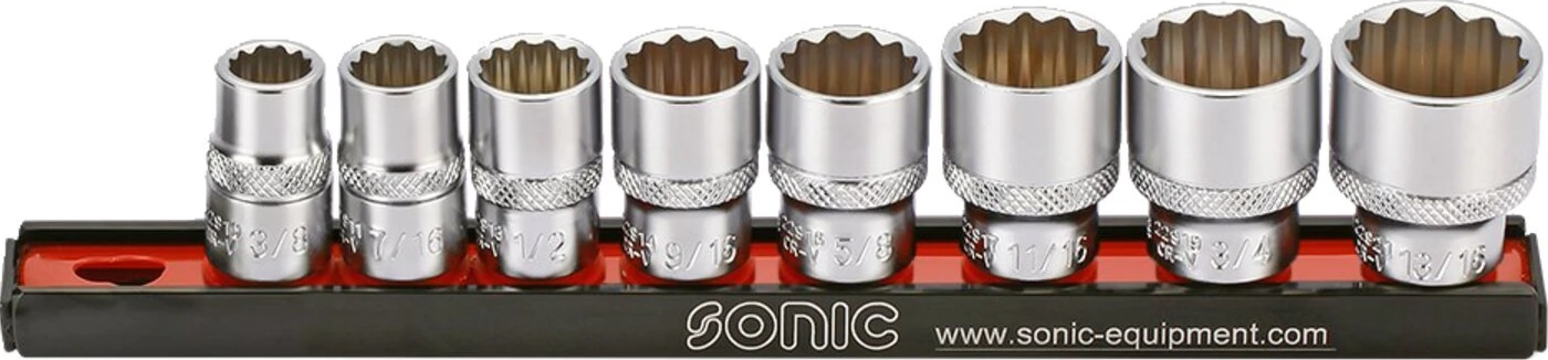 Sonic, socket rail set 3/8". 8-piece. US/SAE, 204 mm