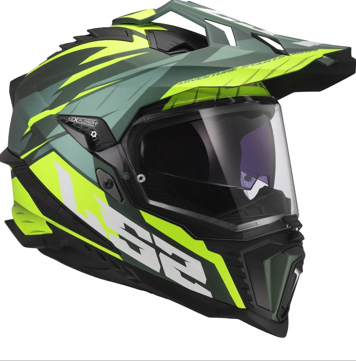 LS2 MX701 EXPLORER SPIRE Helmet - Matt Green H-Vis Yellow, S